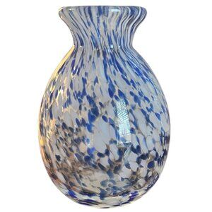 Burton + Burton Hand Blown Glass Bud Vase 4" Tall Blue & White Decorative Accent
